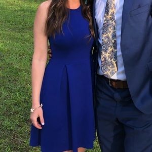 Pleated navy skater halter dress